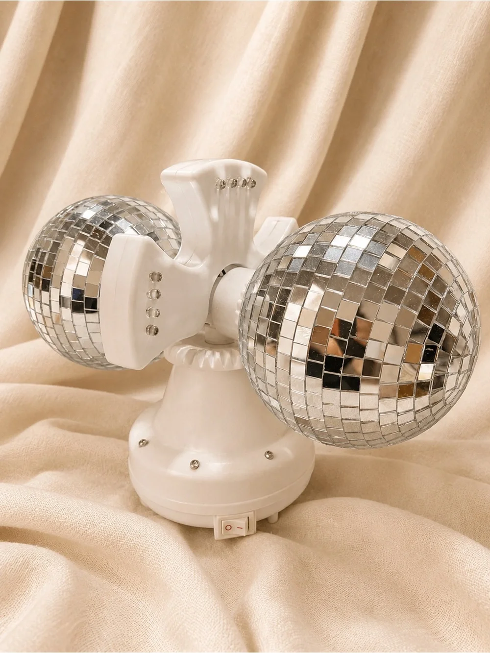 Twin Rotating Disco Ball Party LED Light with Adapter | Silver Mirror Globe Lamp